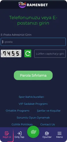 Ramenbet'te şifreyi sıfırla